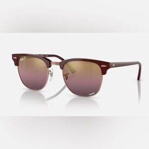 Ray-Ban Clubmaster Sunglasses Bordeaux On Rose Gold Polarized Lenses